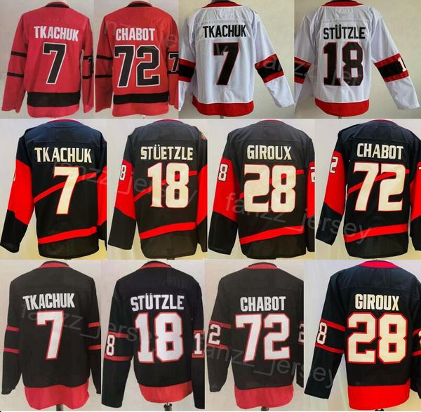 HOCKEY RETRO RETRO 28 CLAUDE Giroux Jersey Man 7 Brady Tkachuk 72 Thomas Chabot 18 Tim Stutzle cousu pour les fans de sport Red White Team Pure Coton Away Sale