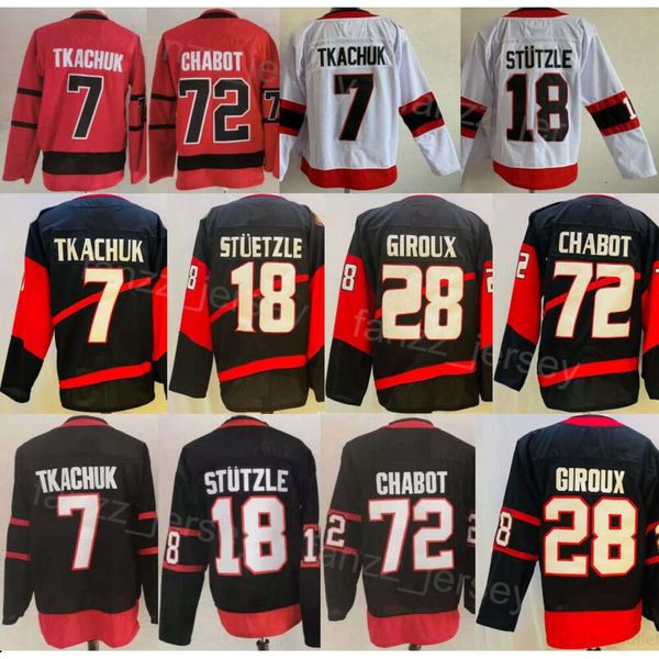 Reverse Retro Hockey 28 Claude Giroux Maillots Homme 7 Brady Tkachuk 72 Thomas Chabot 18 Tim Stutzle Cousu pour les fans de sport Noir Rouge Blanc Équipe Pur Coton Vente à l'extérieur