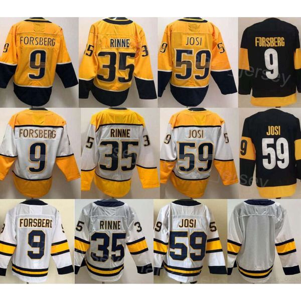 Reverse Retro Hockey 35 Pekka Rinne Jerseys Vintage 9 Filip Forsberg 59 Roman Josi Tous cousus pour les fans de sport Winter Classic Stadium Series Bleu marine Jaune Blanc