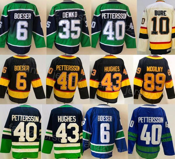 HOCKEY RETRO RETRO RETRO 35 Thatcher Demko Jersey Man 10 Pavel Bure 89 Mogilny 43 Quinn Hughes 6 Brock Boeser 40 Elias Pettersson cousu pour les fans de sport Couleur de l'équipe