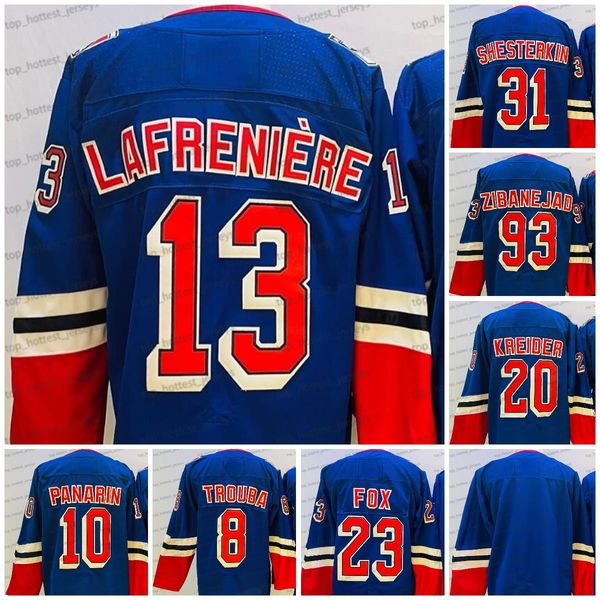 Reverse Retro Hockey Jersey 13 Alexis Mika Lafreniere Igor Zibanejad Shesterkin Chris 23 Adam Fox Kreider 10 Artemi Panarin Jacob Trouba Mens Centred Hockey 2023