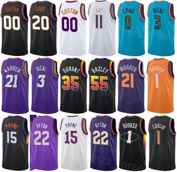 Imprimer Basketball Devin Booker Jersey 1 Kevin Durant 35 TJ Warren 21 Darius Bazley 55 Bradley Beal 3 DeAndre Ayton 22 Damion Lee Man Edition Kids Association Classic