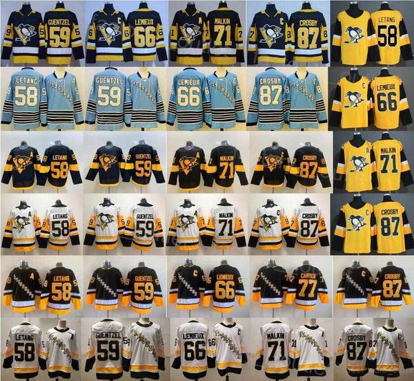 Maillot rétro inversé des Penguins de hockey de Pittsburgh 87 Sidney Crosby 71 Evgeni Malkin 66 Lemieux 59 Jake Guentzel 58 Kris Letang Stadium Series''Nhl''Shirt