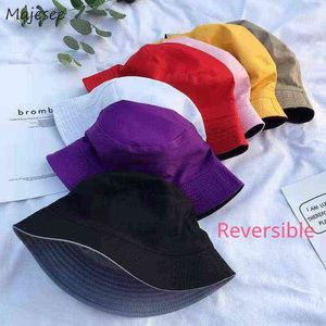 Omkeerbare Emmer Hoeden Vrouwen Katoen Basic Design Simple Unisex All-match Sun Shape Fishman Hat Mode Populaire Casual Outdoors G220311