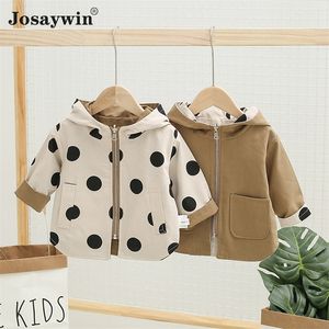 Omkeerbare jassen babyjongens polka dot lente herfst parkas jas jas jas voor meisje capuchon bovenkleding kinderen kleding 220812