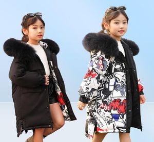 Omkeerbaar ontwerp Winter Girl Down Jackets Fashion Children Warm Down Parkas Coat Real Fur Kid Tiener Outerwear 30Degree9246294