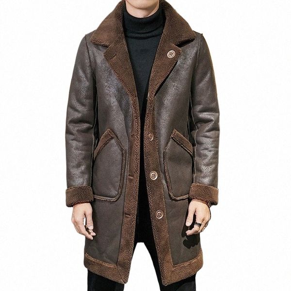 Reversible de los hombres de piel de oveja Imitati piel de venado de cuero LG abrigo chaqueta hombre prendas de vestir exteriores trinchera invierno Imitati piel parka y0Xz #