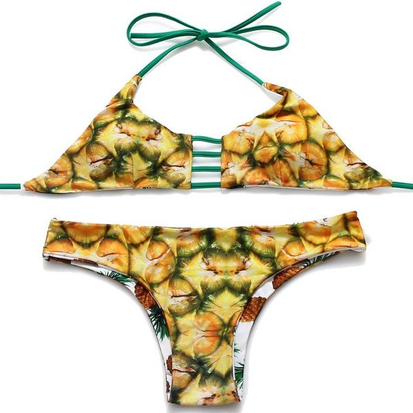 Conjunto de bikinis con estampado de piña reversible para mujer Traje de baño Ropa de playa Traje de baño Envío gratis