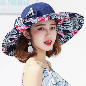 Chapeau d'été réversible pour femmes super larges bord beach casquette soleil femme femme style filles bow fedora