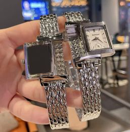 Reverso Womens Watches Metal Strap Rectangular Case Vintage Style Blanc Face Quartz Femelle Wrists1879863