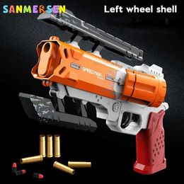 Revolver Soft Bullet Gun Toy Shell die achterste aan het voorste gezicht echt wordt geladen 6 stks kogelgaten Eva Materiaal 10m schieten Outdoor speelgoed T230816