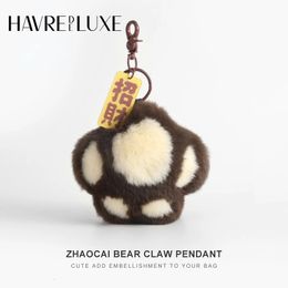 Rex fourrure de lapin chanceux en forme de main brosse pendentif mignon en peluche sac ornements haut sens voiture porte-clés 240103