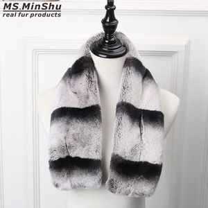 Écharpe en fourrure de lapin Rex, Design Chinchilla épais, écharpe en vraie fourrure très douce, chauffe-cou d'hiver pour femme MS.MinShu
