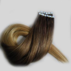 Rey Ombre Human Hair Tape in Extensions Body Wave 200g 80pcs / lot # 4/7 Honey Blond Ombre Braziliaanse PU haarhuid inslag haar
