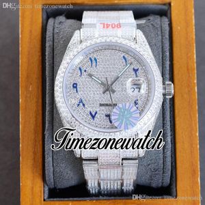 RF 40 126334 ETA A2824 Montre Homme Automatique Cadran Diamant Pavé Écriture Arabe Bleue Entièrement Glacé Bracelet Acier 904L Bijoux Montres Timezonewatch Super Edition D4