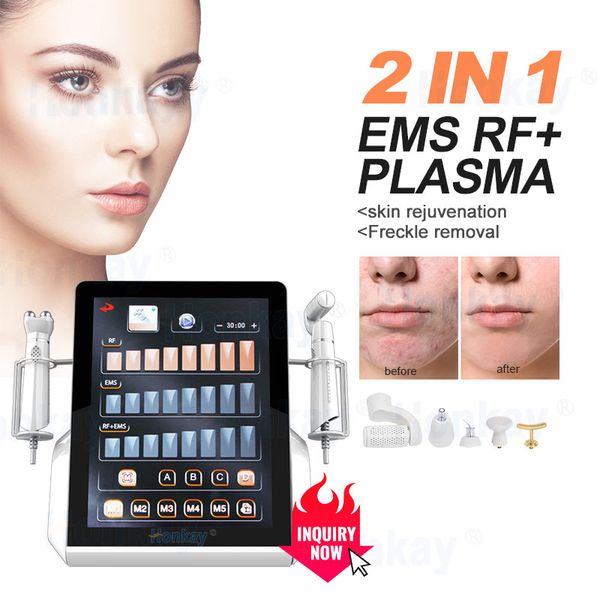 2 manijas Rf Ems Roller Masaje Pluma de plasma frío Levantamiento facial Estiramiento de la piel Eliminación de arrugas Tratamiento de manchas Máquina de estimulación muscular facial