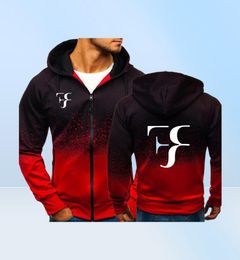 RF Roger Federer Print Sweatshirt gradiënt Hoodies Men Spring herfst Fleece ritsjack Mens Hoodie Harajuku Male kleding Y19117630416
