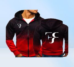 RF Roger Federer Print Sweatshirt gradiënt Hoodies Men Spring herfst Fleece ritsjack Mens Hoodie Harajuku Male kleding Y19113739325