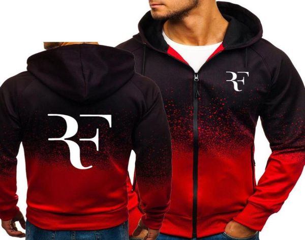 RF Roger Federer Sudadera con estampado Degradado Sudaderas con capucha Hombres Primavera Otoño Chaqueta con cremallera de lana Sudadera con capucha para hombre Harajuku Ropa masculina V19116918443