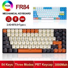 RF84 84 toetsen aangepast mechanisch toetsenbord drie modi PBT KeyCap Outemu Switch RGB achtergrondverlichting draadloze gaming -toetsenborden 3000 mAh