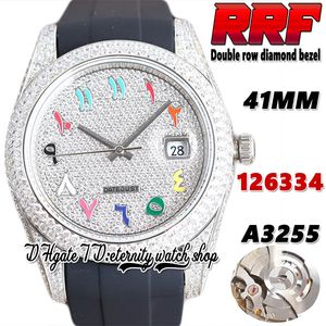 RFF Dernières jh126334 A3255 Montre automatique pour hommes tw126234 ew126233 incrustation de diamants arc-en-ciel cadran arabe en acier glacé diamants boîtier en caoutchouc éternité bijoux montres