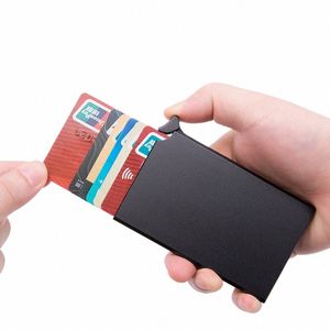 RFID Anti-vol Smart Wallet mince porte-carte d'identité unisexe automatiquement solide porte-carte de crédit bancaire en métal Busin Mini a24X #