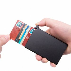 RFID Ant-theft Smart Wallet Tolder de identificación delgada unisex Automáticamente sólido Metal Bank Tutor de crédito BUSIN Mini 93YV#