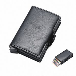 RFID Blokkerende mannen Wallet Credit Card Holder Lederen kaart Wallet Dubbele metalen doos ID -kaarthouder Mey Clip Purse Nieuw 2023 L7NP#