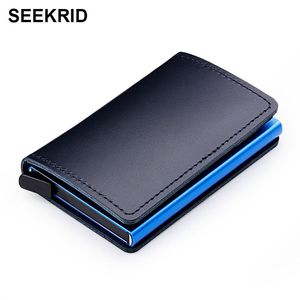 RFID bloquant Mini portefeuille 100% en cuir véritable porte-carte de crédit en aluminium métal porte-carte d'identité d'affaires étui mince sac à main pour hommes