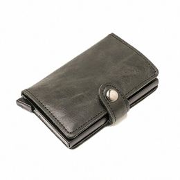 RFID Blokkering Protecti Men ID Creditcardhouder Wallet Leather Metal Aluminium Busin Bank Card Case CreditCard Cardholder N1GC#
