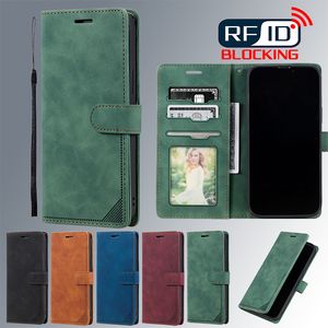 RFID Blokkeren Huid Feel Portemonnee Telefoon Gevallen met Kaart Slot voor iPhone 13 Pro max 12 11 XR XS 8 Plus Samsung Xiaomi Google