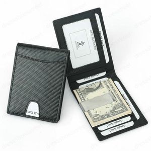 RFID koolstofvezel patroon slanke geldclip voor mannen lederen mini-portemonnee met geld clips kleine portemonnee portemonnee