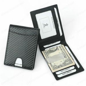 RFID koolstofvezelpatroon slank geldclip voor mannen lederen mini -portemonnee met geldclips kleine portemonnee portemonnee2639