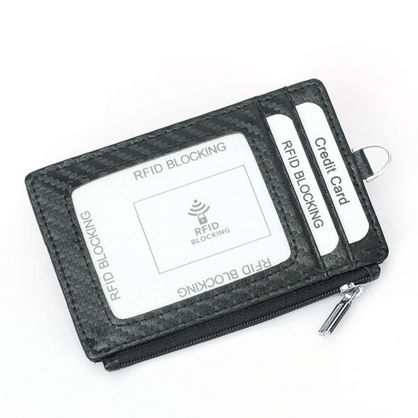 Sac à cartes à rayures en fibre de carbone RFID Ensemble de cartes de portefeuille zéro à fermeture à glissière multi-positions pour hommes