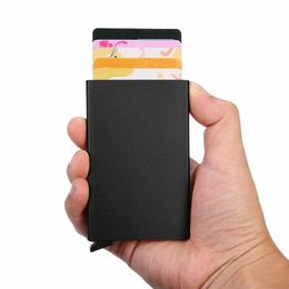 Titulaire de la carte de crédit RFID Aluminium Métal Mini Slim Portefeuilles minimalistes Femmes Hommes Busin Bank Card Holder Case Carteira Masculina f4qX #