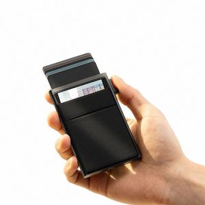 Portefeuille de carte de crédit RFID Métal métal mince carte de banque mince carte de carte hommes hommes appartient le portefeuille minimaliste petit sac à main noir