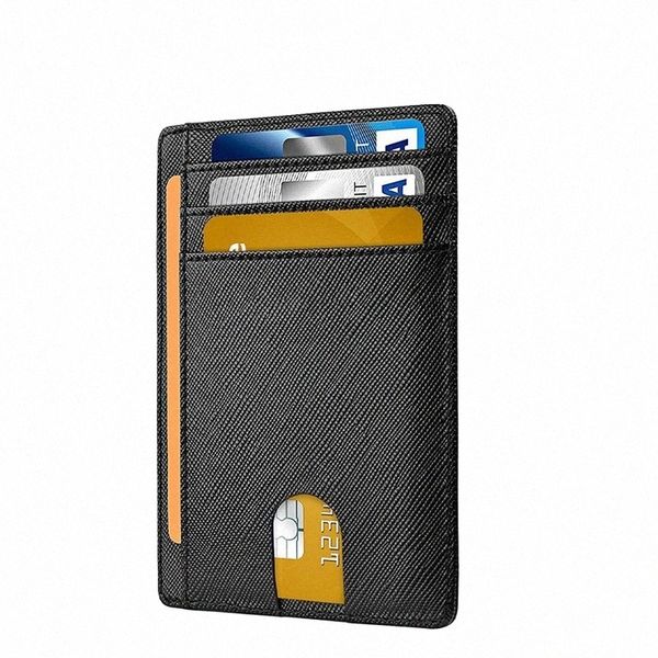 RFID en cuir véritable Easy Push Busin porte-carte hommes Safiano noir large grande taille carte d'identité portefeuille fenêtre transparente Z6na #