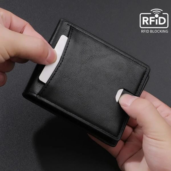 RFID Men's Card Holder Pocket Pocket Slim Fit Wallet Men's PU Crever Card Card Carte Bank Wallet Mentil Mindist Mindist Wallet