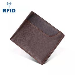 RFID Protectant les portefeuilles de créateurs pour hommes en cuir authentiques Male Cow Hide Fashion Casual Zero Card Golds NO328