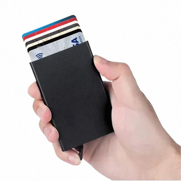 RFID Smart Wallet Card Holder Metal Men Slim Men Femmes Portefeuilles Femme Farp Up Minimaliste Small Black Purse Painlet Walits for Men Q2Vy #