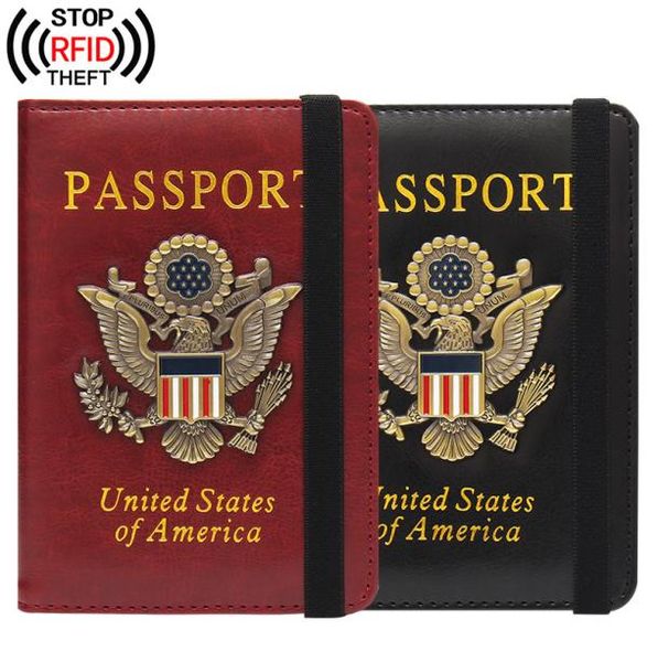 RFID Travel Migne USA Passport Cover Women Red USA HAPPORT AMÉRICAINE 2 COUVERSES COVERS POUR LES PARSPORTS FILLES CASE PASSPORT WALLE6992238