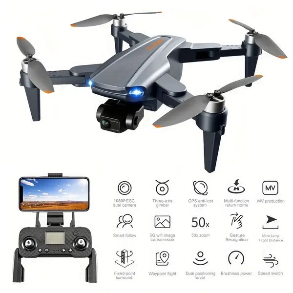 Drone aérien professionnel à cardan stabilisé à trois axes RG106 avec sac à dos de rangement, double caméra 1080P, positionnement GPS, retour automatique, positionnement du flux optique.