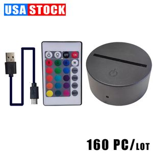 RGB 3D Night Light 4mm Acryl illusie Basislampbatterij of DC 5V USB -aangedreven decoratielampen met aanraakschakelaar Oemled