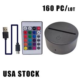 RGB 7 colores Luces Base de lámpara LED para lámpara de ilusión 3D Panel de luz acrílico de 4 mm Batería o DC 5V USB noches Crestech Stock EE. UU.