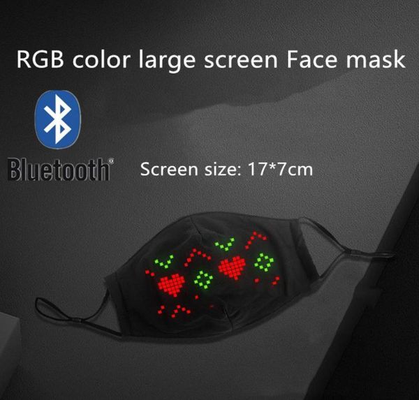 RGB 7Color Bluetooth Animation clignotante programmable Décroquerie Texte LED Masques Face pour Bar DJ Party avec USB Battery Luminous MAS1918602