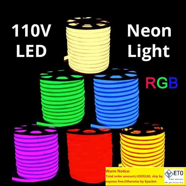 Bande LED en corde néon RGB AC 110V, 50 mètres, étanche pour l'extérieur, lumière SMD 5050 60LEDsM avec alimentation électrique, découpable à 1 mètre