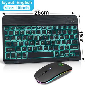 Teclado y ratón Bluetooth RGB, teclado inalámbrico recargable, ratón, Mini teclado retroiluminado para tableta, portátil y PC