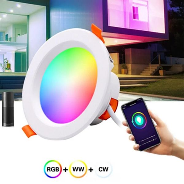 RGB CCT TuYa Led Downlight AC85-265V 10W APP plafonnier intelligent encastré vers le bas lumière panneau rond salle à manger LED projecteur