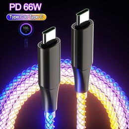 RGB Kleur Licht PD 66W Type C Naar Type C Snel Opladen Datakabel Micro Voor Xiaomi Redmi Samsung huawei OPPO USB C Charge Data Cord