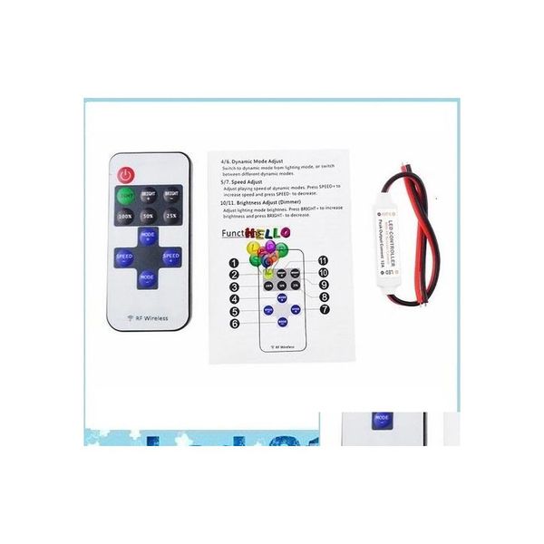 Controladores RGB Controlador de luz de tira LED 11key RF Control remoto inalámbrico Brillo ajustable 12V 24V Fuente de alimentación 6A Salida Dhs Otmu3